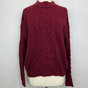 Urban Outfitters Red Cable Knit Mock Neck Sweater Size Large Pullover
